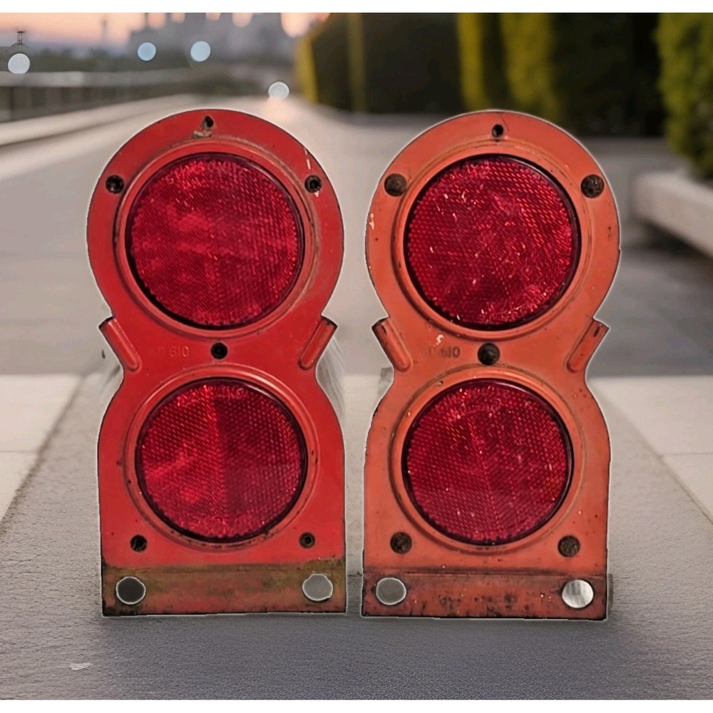 Vintage Pair Stimsonite Safety Hazard Flag Red Reflectors Emergency Roadside